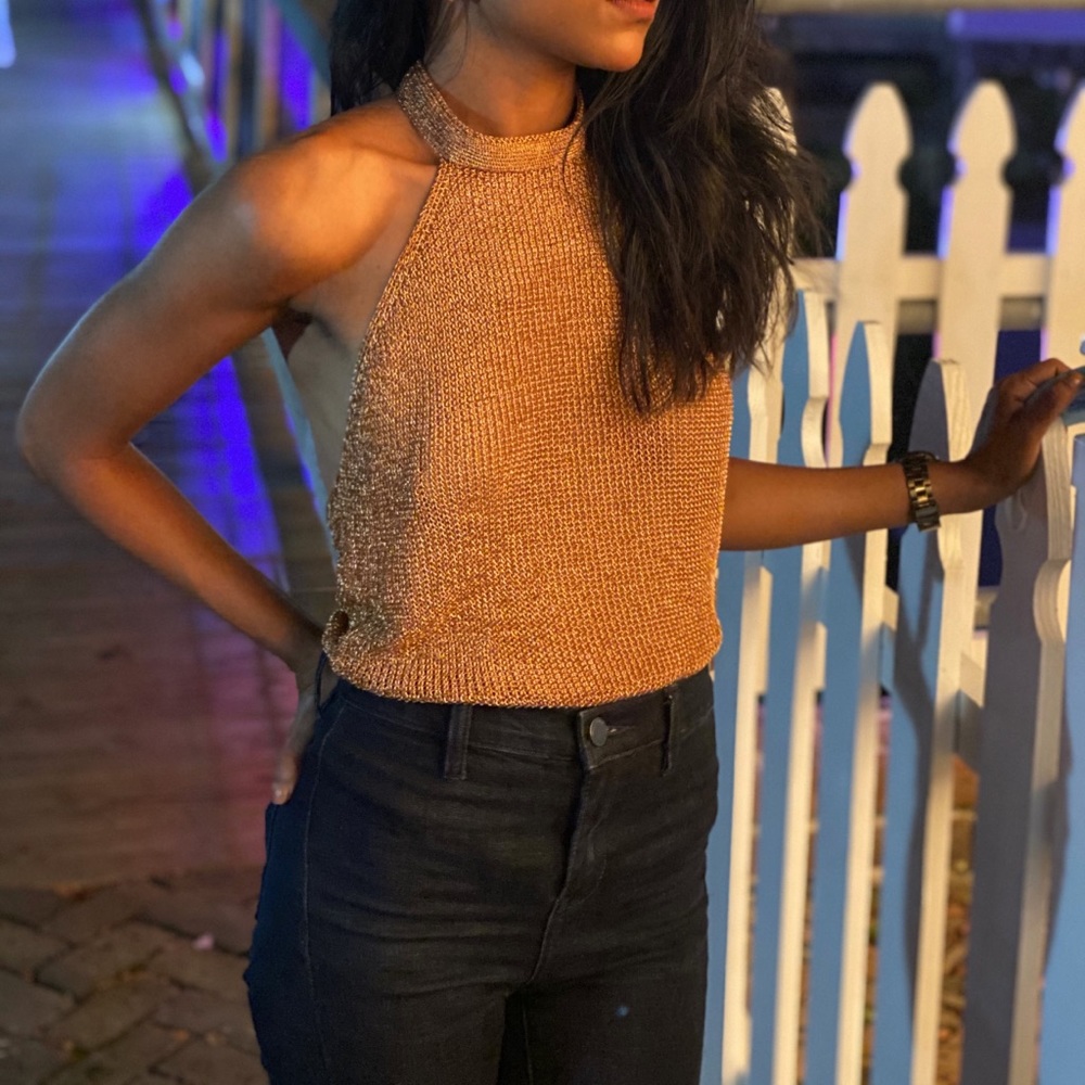Free people bronze halter neck top